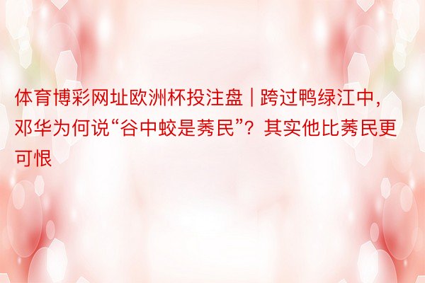 体育博彩网址欧洲杯投注盘 | 跨过鸭绿江中，邓华为何说“谷中蛟是莠民”？其实他比莠民更可恨